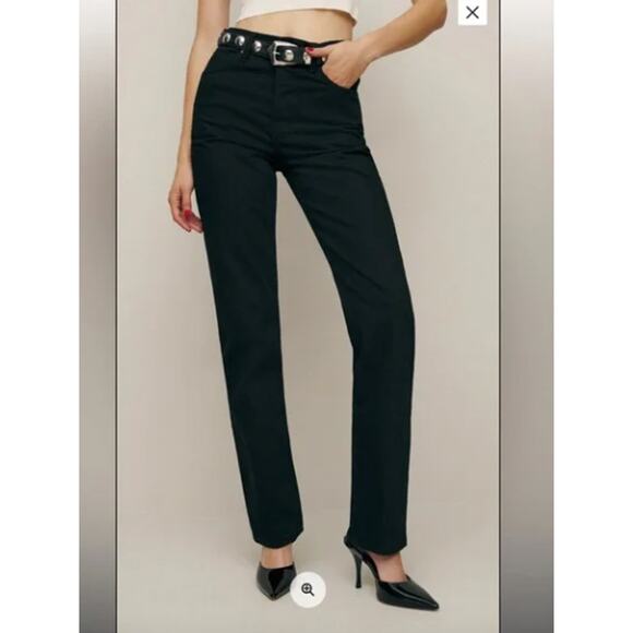 Reformation Denim - Reformation Camille Rowe Mid Rise Relaxed Straight Jeans S 26 Black Button Fly
